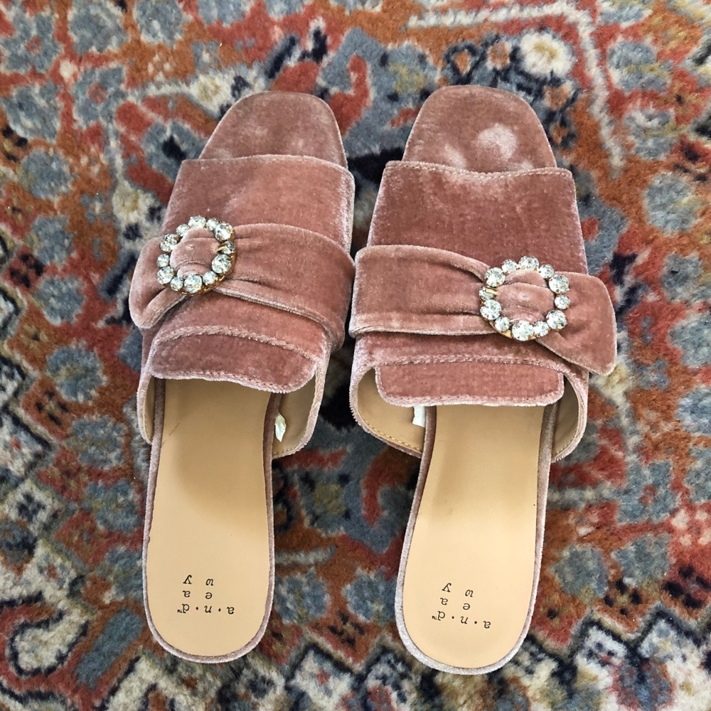 Blush pink velvet slides
